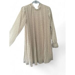 MOD REF Women’s Pleated Polka dot dress Sz S Midi/Mini Ruffle Sleeves Great Cond